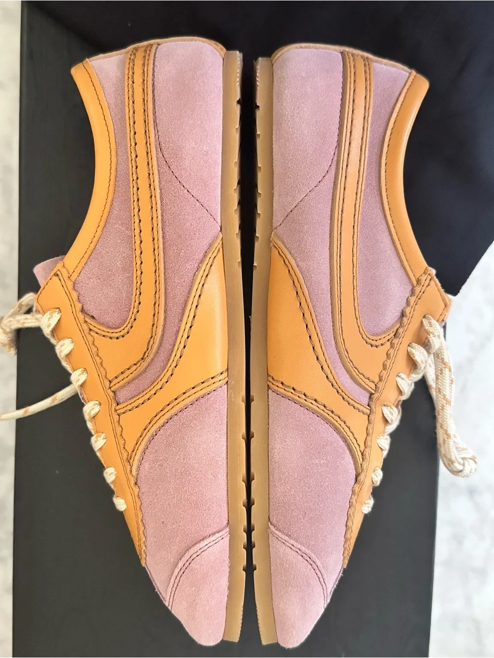 Dries Van Noten Leather-trimmed Suede Blush Yellow Low Top Sneakers 37 NWT